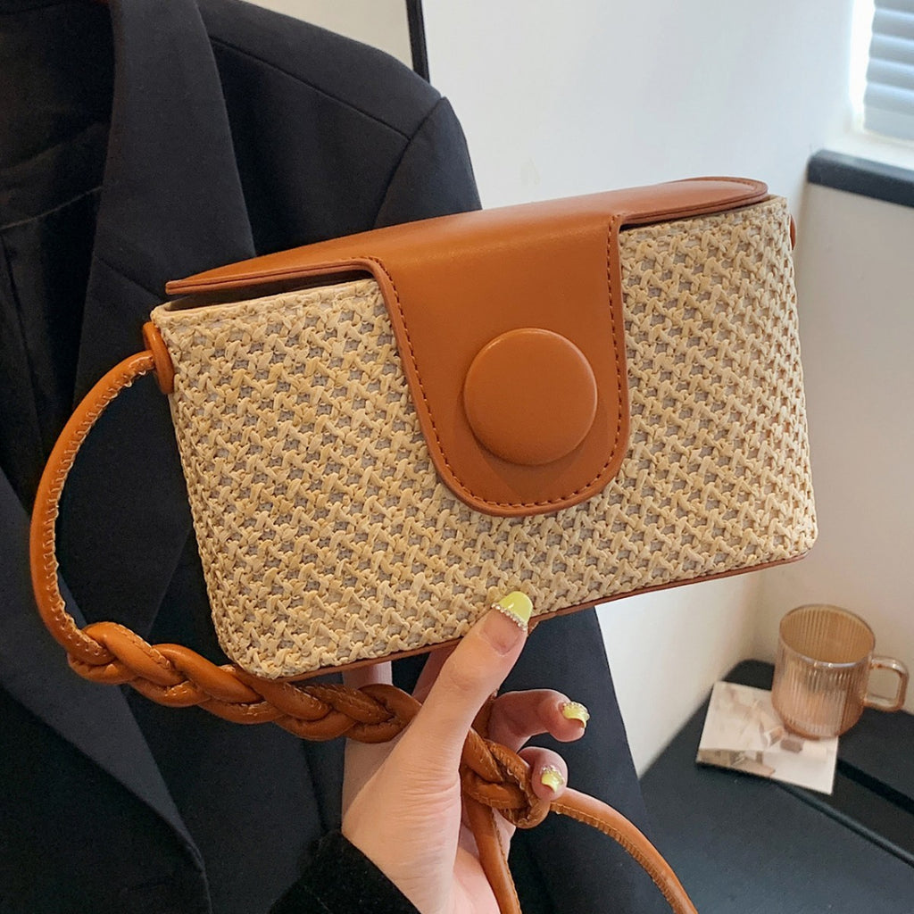 Women Island Woven Box Straw 2026 New Stylish Shoulder Crossbody Bag