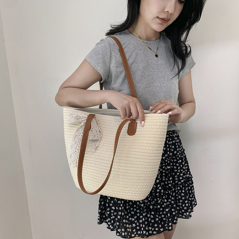 Trendy Large Woven Straw 2026 Spring Casual Unique Beach Shoulder Bag