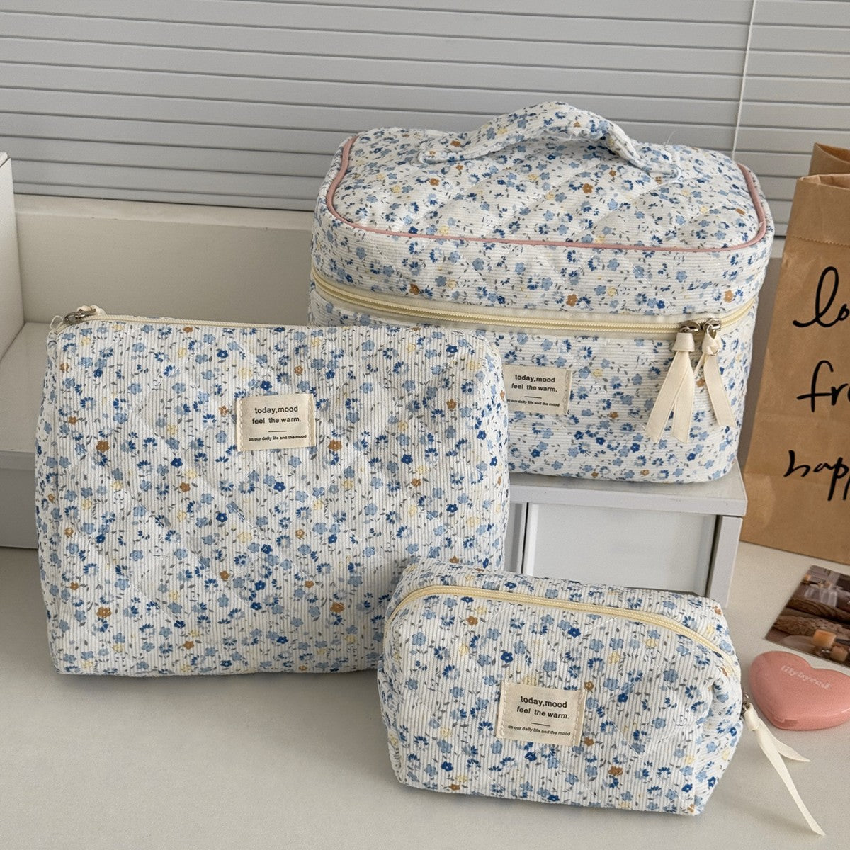Corduroy All-Over Floral Cosmetic Bag
