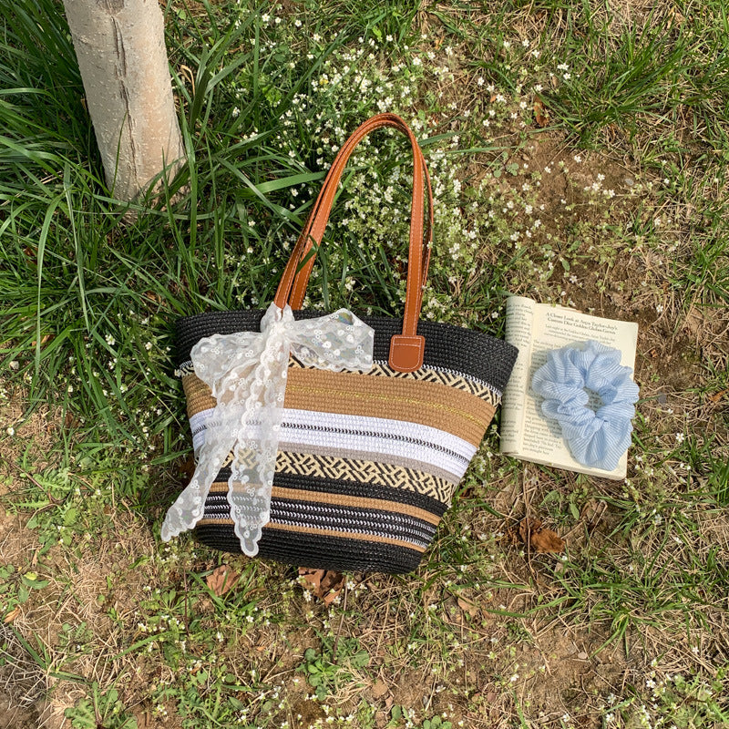 Women 2026 Spring New Straw Tote Summer Large Beach Woven Shoulder Bag