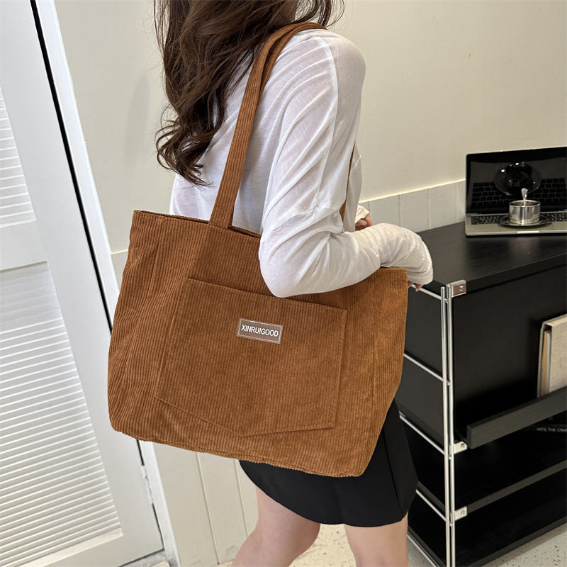 Women's Corduroy Large-Capacity Underarm Tote Bag