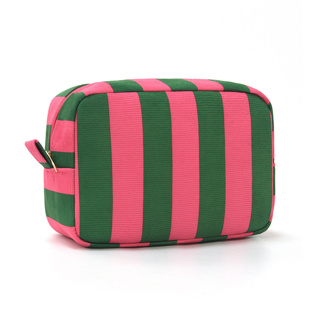 Corduroy Contrast Stripe Vertical Large Opening Octagonal Cosmetic Bag