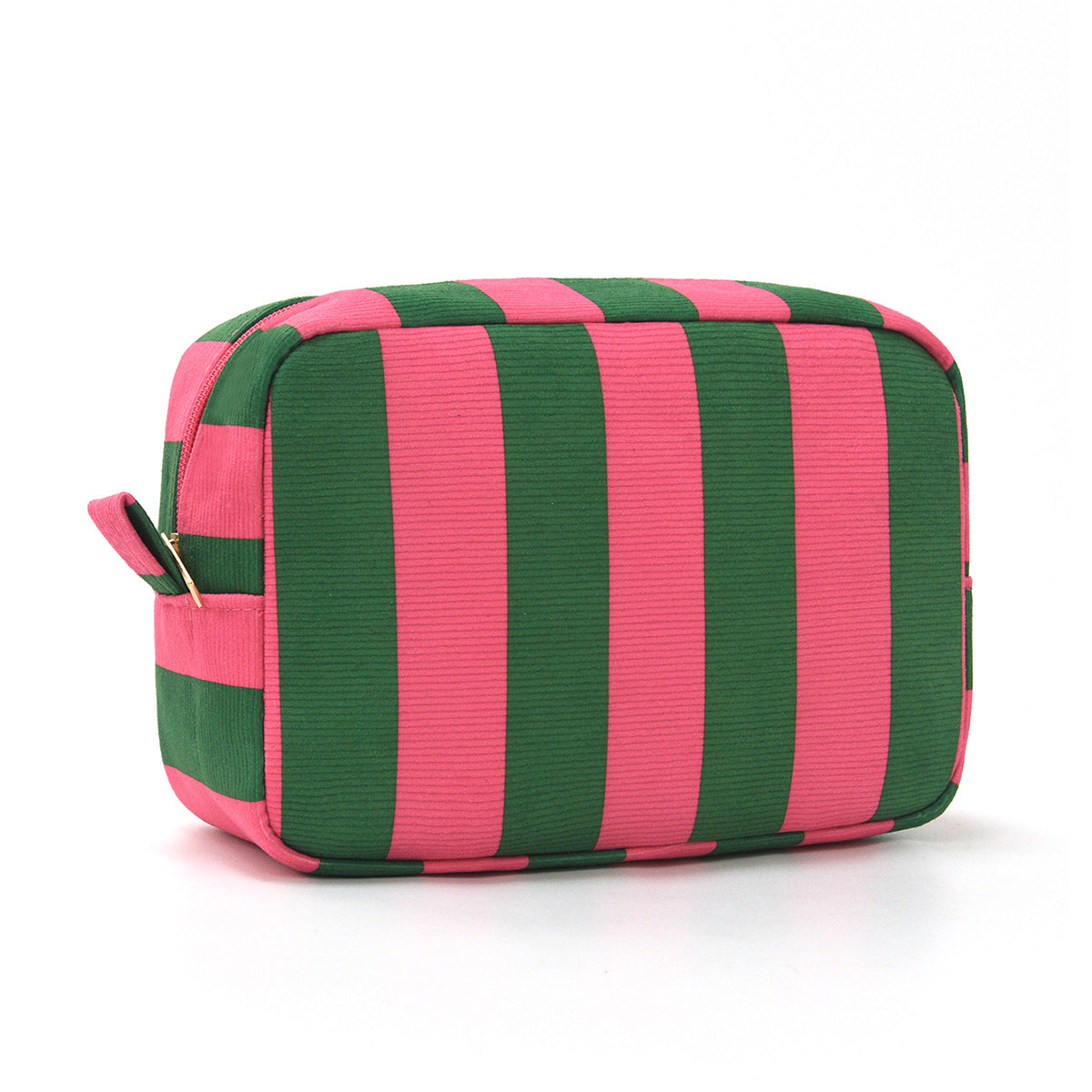 Corduroy Contrast Stripe Vertical Large Opening Octagonal Cosmetic Bag
