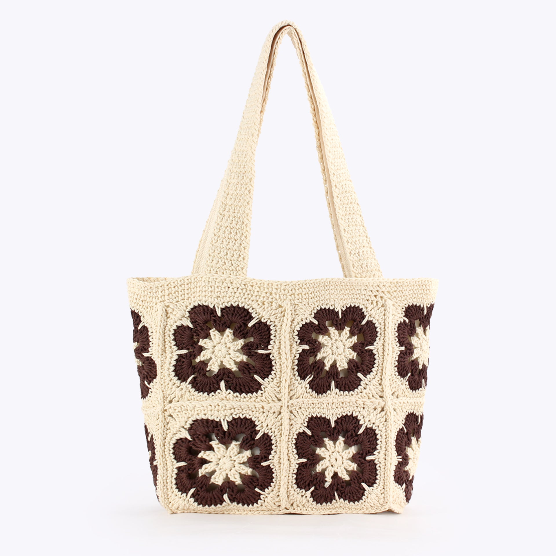 Floral Crochet Granny Square Shoulder Tote Bag