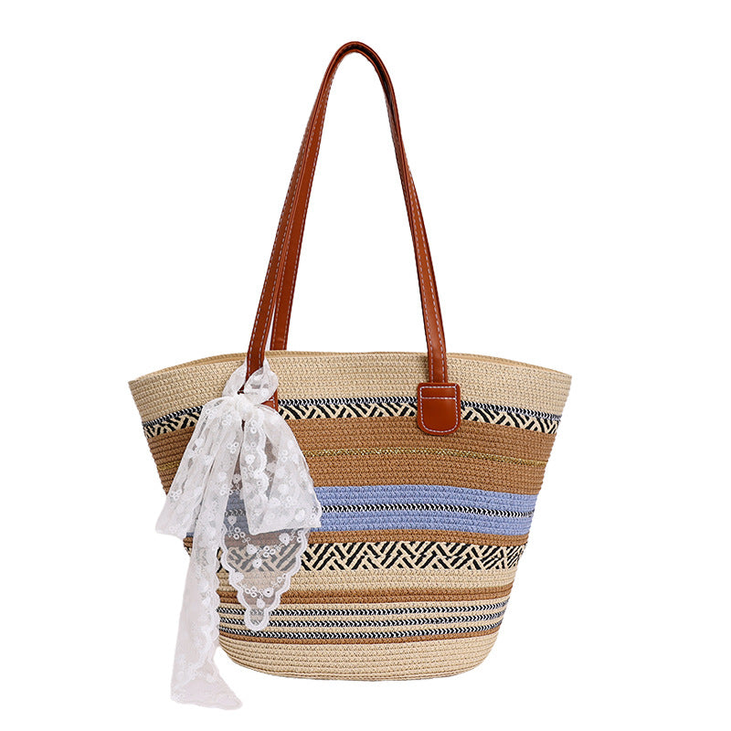 Women 2026 Spring New Straw Tote Summer Large Beach Woven Shoulder Bag