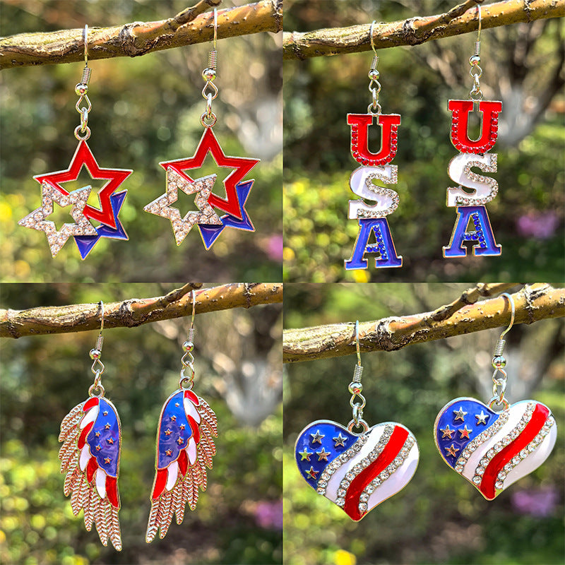Independence Day Flag Love Star Earrings