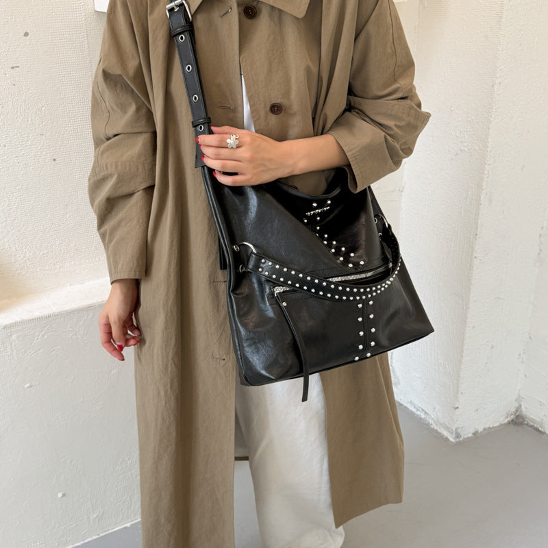 Vintage Studded PU Hobo Shoulder Bag