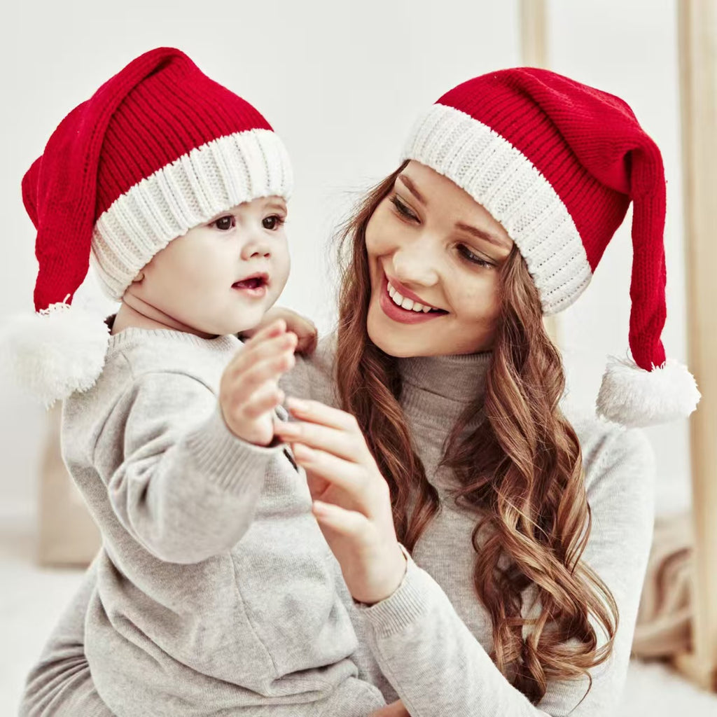 Christmas Santa Knit Pom Pom Hats for Kids and Adults
