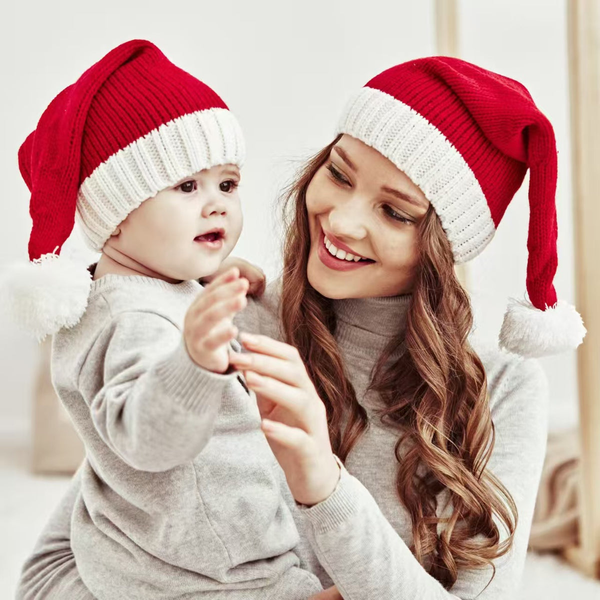 Christmas Santa Knit Pom Pom Hats for Kids and Adults