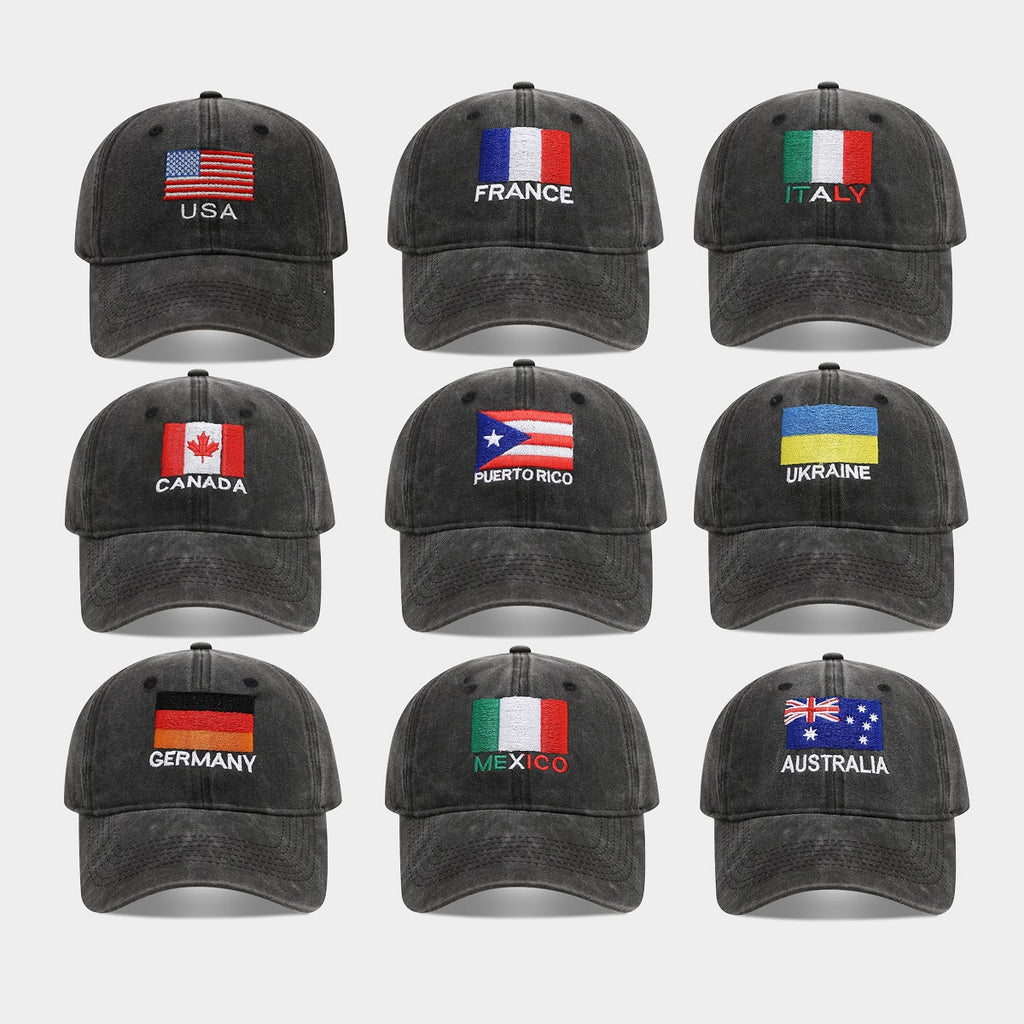World Cup Flag Embroidered Black Baseball Cap