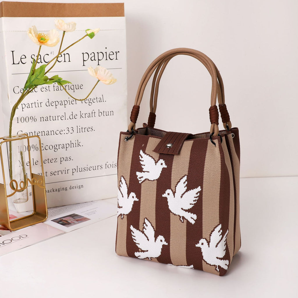 Knitted Mini Tote Bag with Button Closure