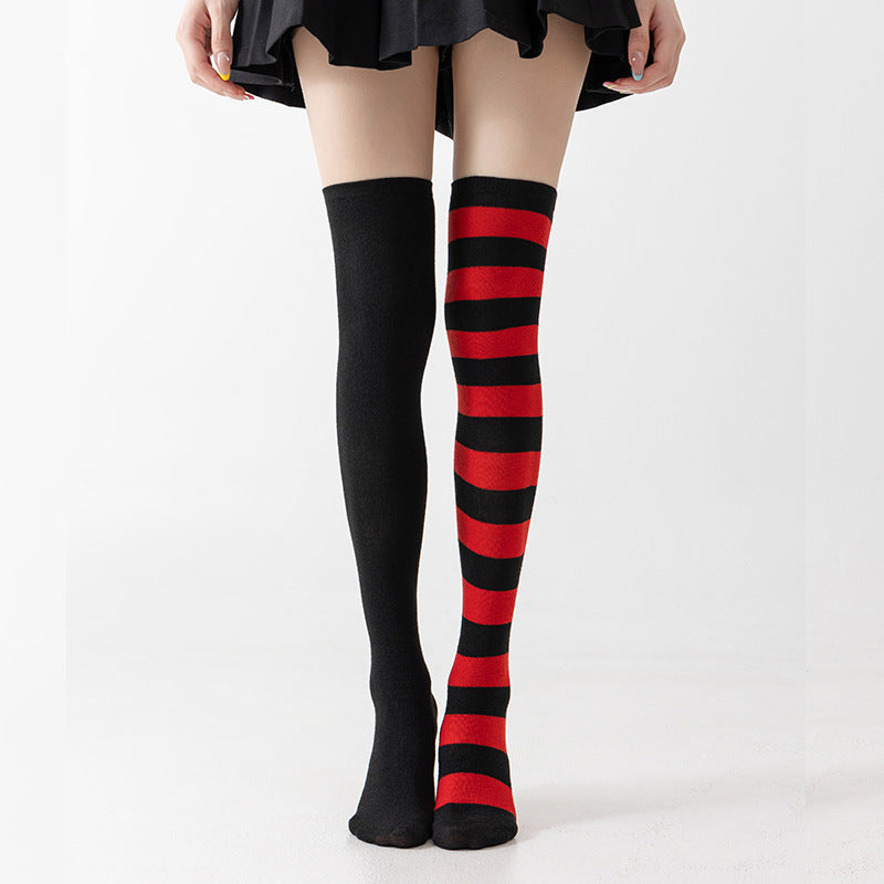 Halloween Christmas Color Block and Striped Thigh-High Socks