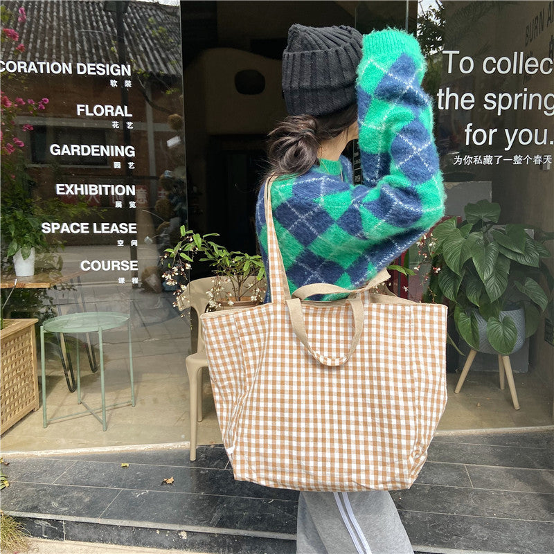 2026 Women Casual Simple Plaid Reversible Tote Bag
