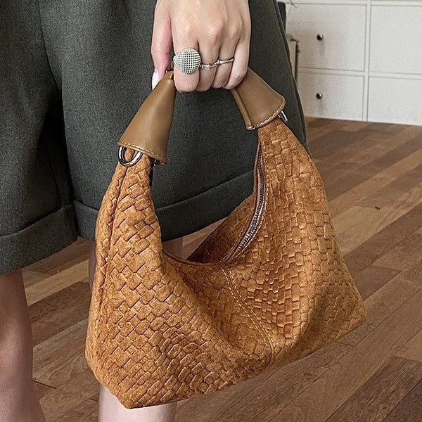 Vintage Woven PU Leather Hobo Shoulder Bag with Adjustable Strap