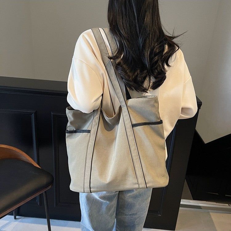 Women Color Block Tote 2026 New Large Fashion Handheld Shoulder Bag