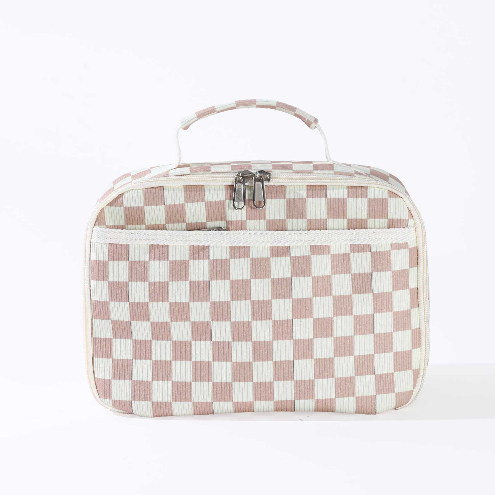 Corduroy Checkerboard Insulated Portable Lunch Bag
