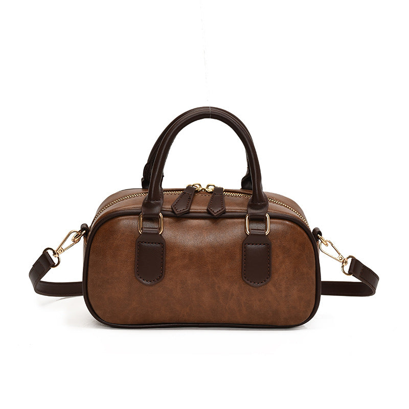 Mini Boston Bag PU Leather Handbag with Detachable Crossbody Strap