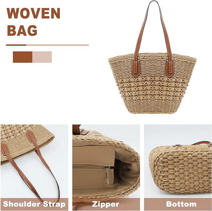 Large Capacity Flat Woven Straw Beach Basket
