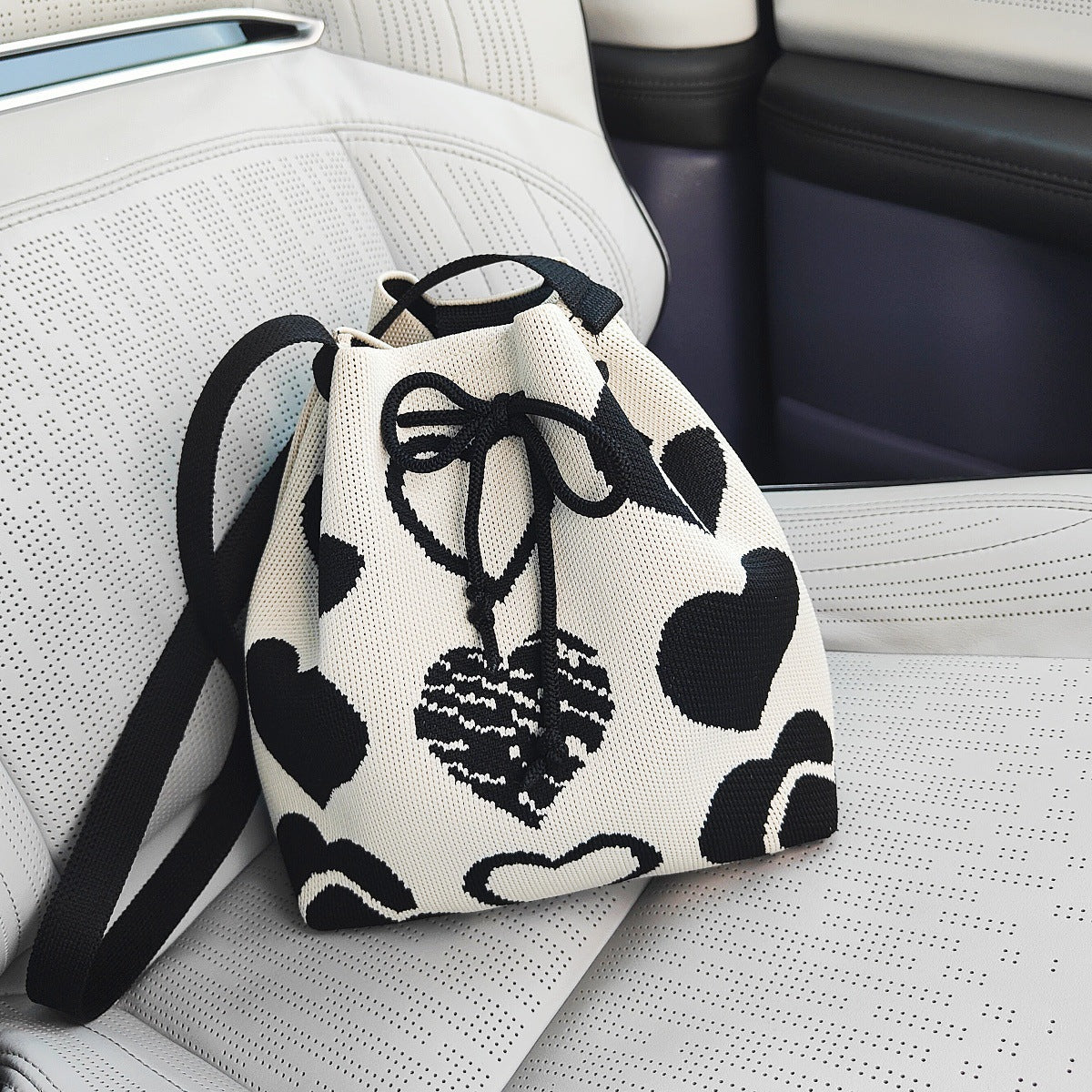 Knitted Drawstring Mini Bucket Shoulder Bag