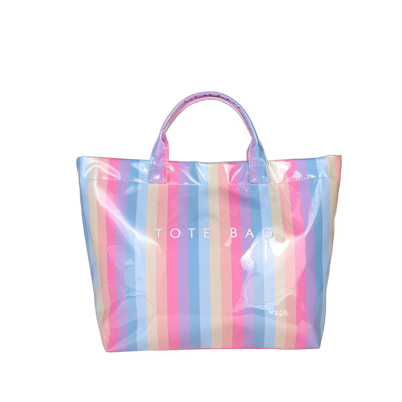 Vertical Stripe Rainbow PVC Tote Bag