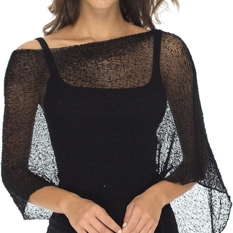 2025 Design Irregular Cape Shawl Sun Protection Shirt Women'S Season Loose Lazy Thin Ice Silk Knitted Sweater Top