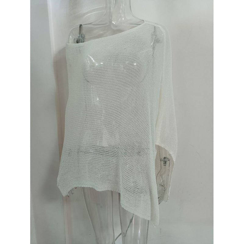 2025 Design Irregular Cape Shawl Sun Protection Shirt Women'S Season Loose Lazy Thin Ice Silk Knitted Sweater Top