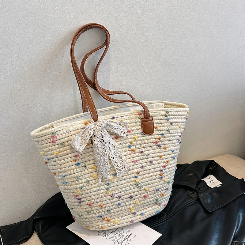 Trendy Large Woven Straw 2026 Spring Casual Unique Beach Shoulder Bag