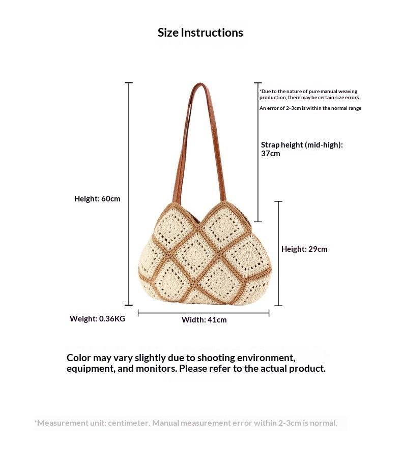 Boho Hand-Crocheted Cotton Patchwork Granny Square Shoulder Bag