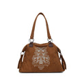 Vintage Embroidered Suede Shoulder Tote Bag