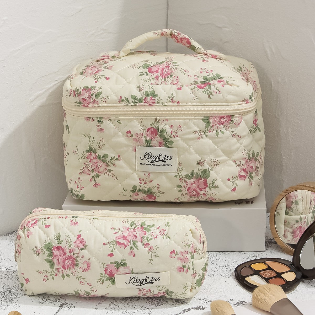 Fresh Floral Cotton Cosmetic Bag