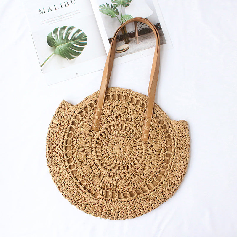 Women Hollow Out Handmade Woven Shoulder Beach Bag