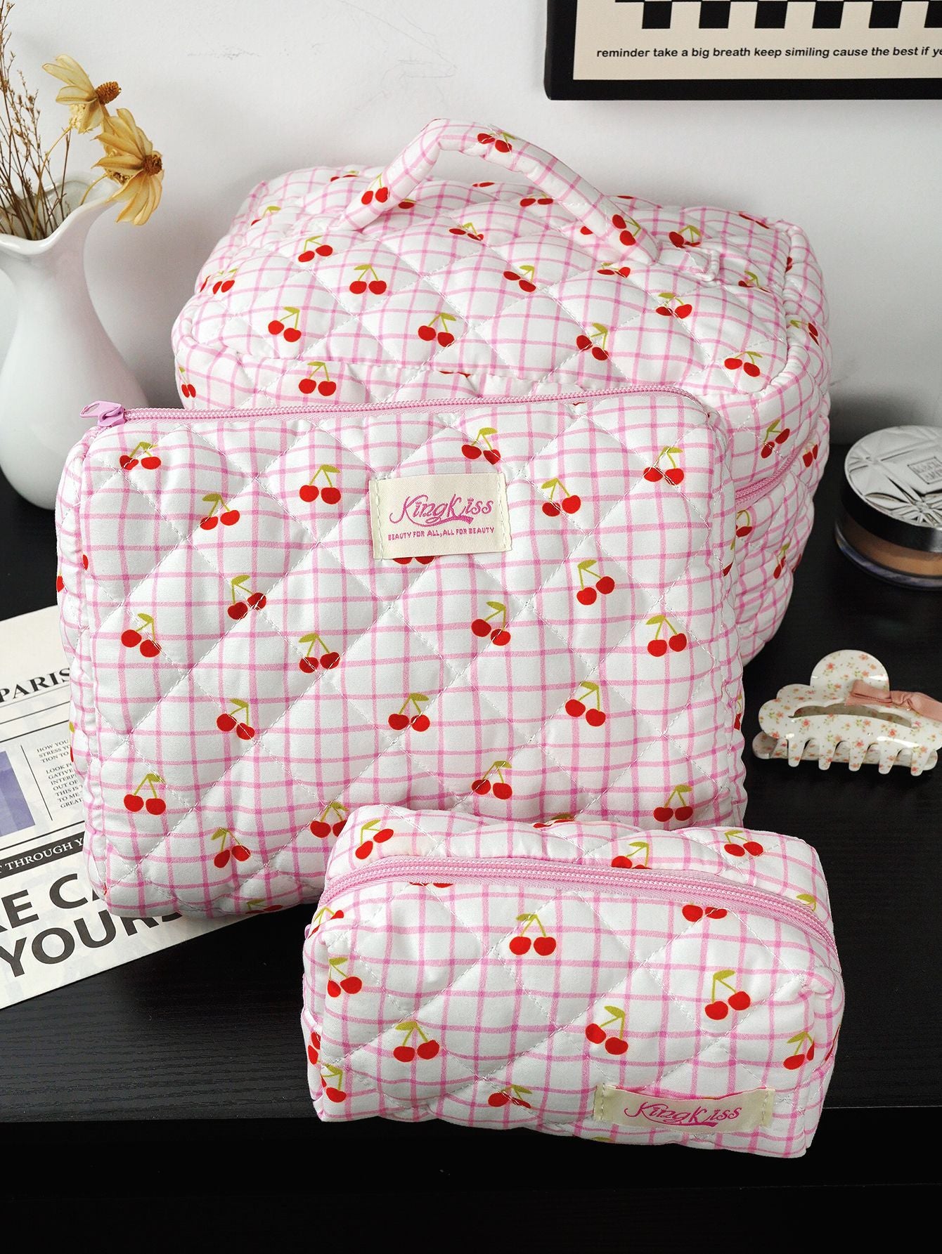 Canvas Striped Octagonal Large-Capacity Toiletry Bag