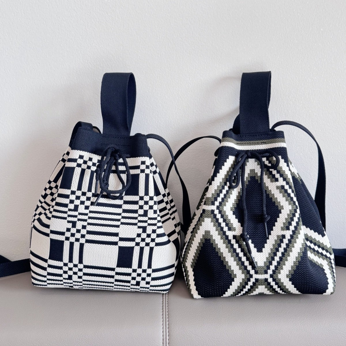 Cozy Knit Bucket Bag With Drawstring Closure