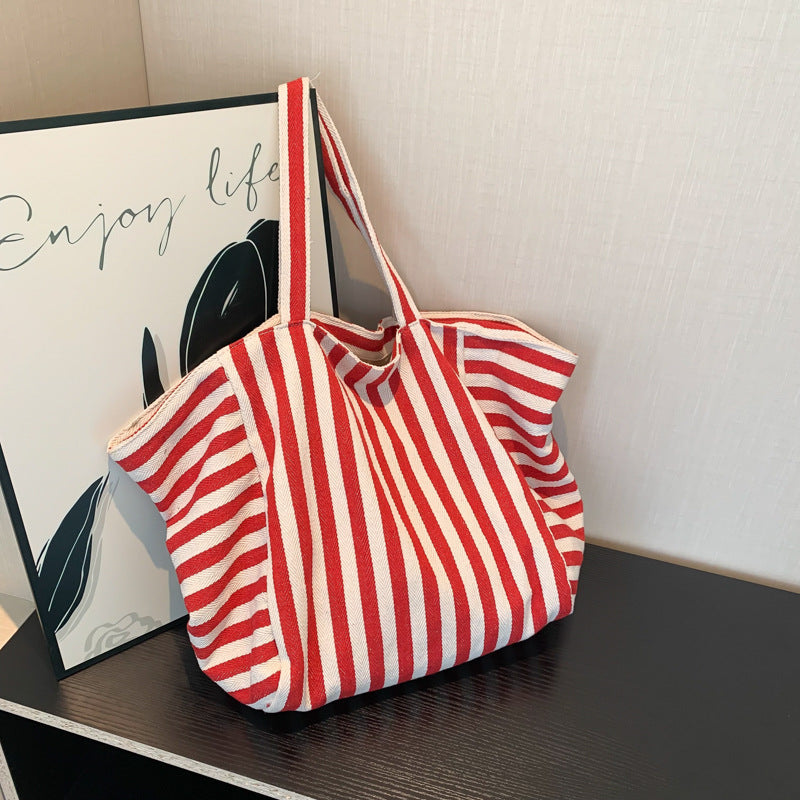 2026 New Stripe Print Reversible Canvas Tote Bag