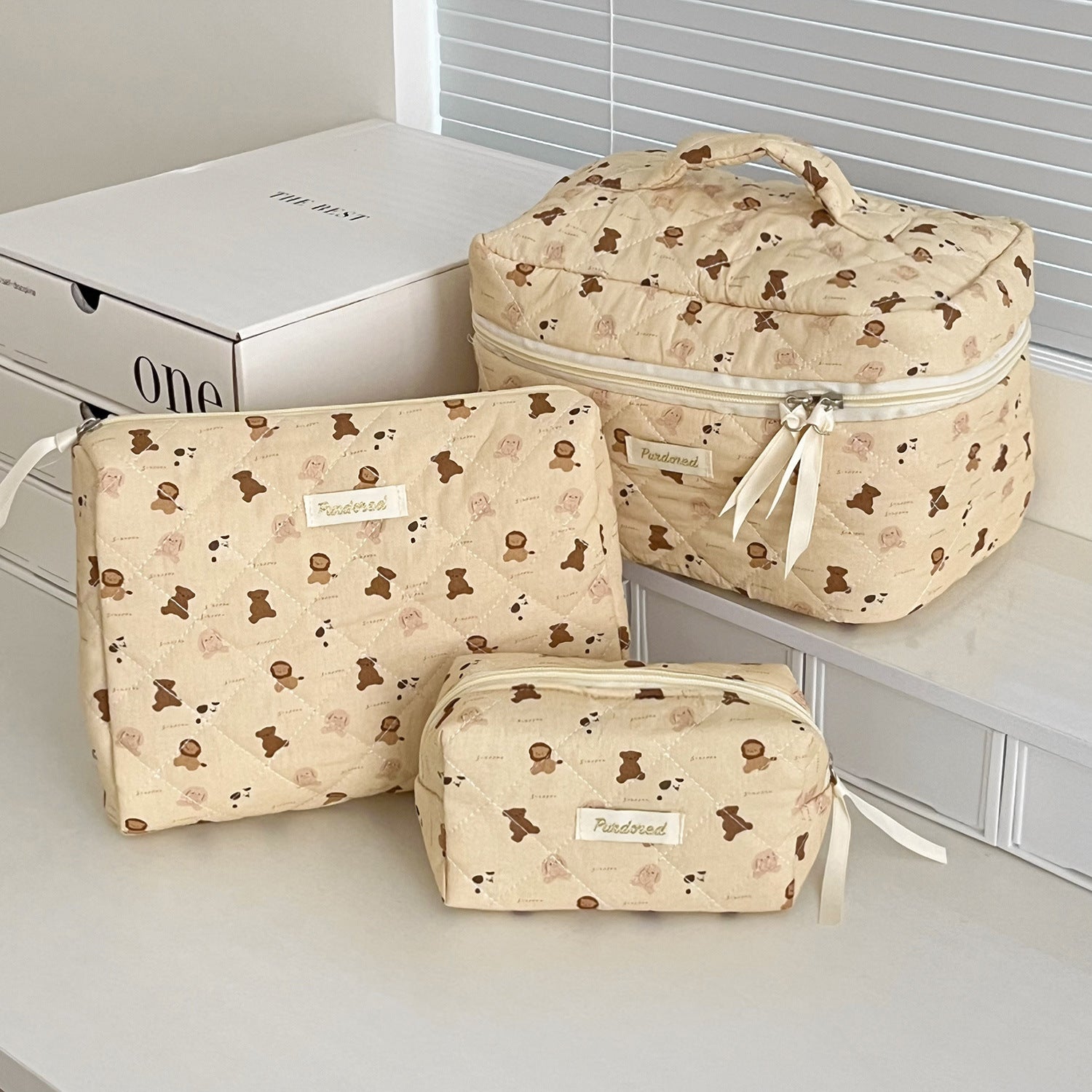 Multi-Pattern Palace Quilted Cosmetic Clutch and Octagonal Set