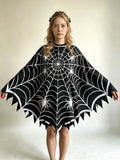 Black Gothic Spiderweb Halloween Poncho Costume