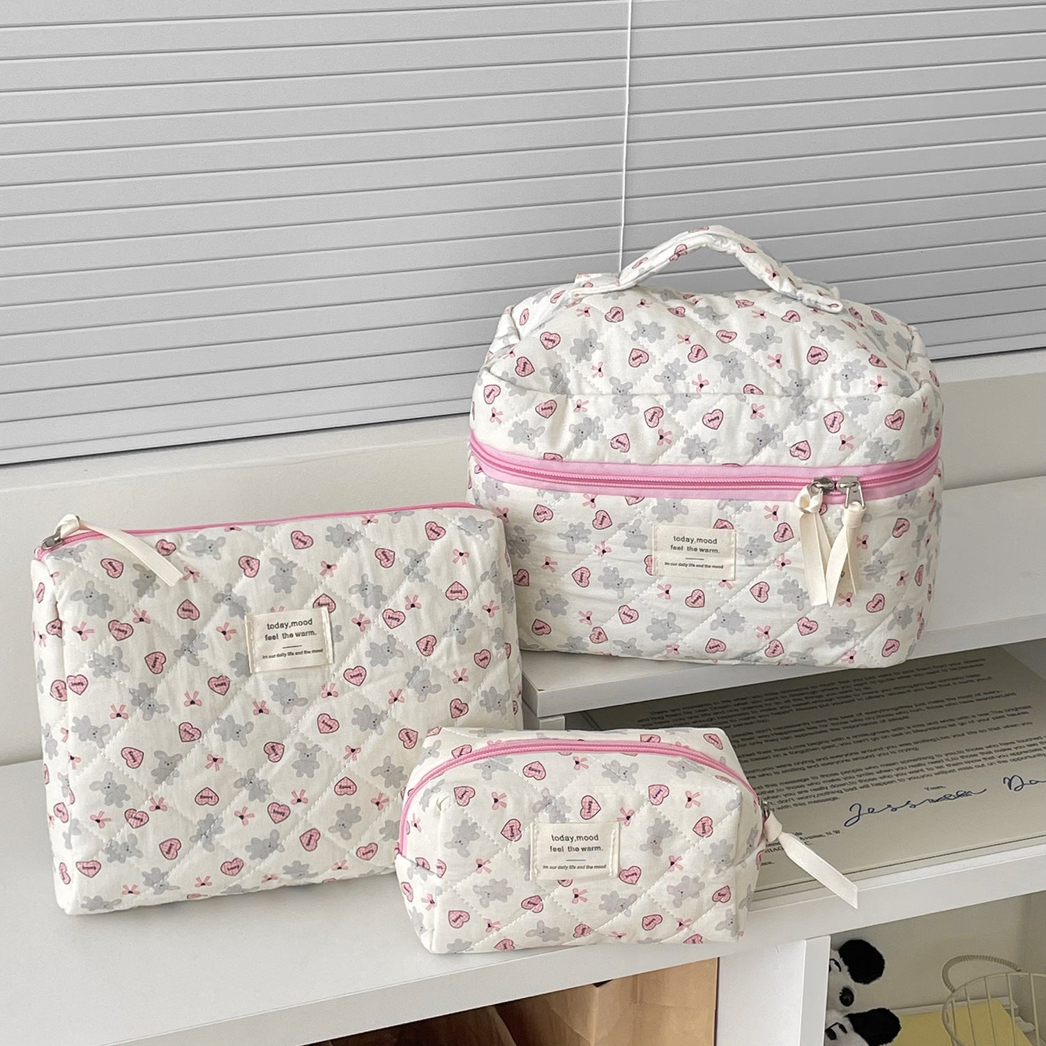 Multi-Pattern Palace Quilted Cosmetic Clutch and Octagonal Set