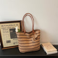 Women 2026 Spring New Casual Large Shoulder Paper Rope Striped Woven Bag