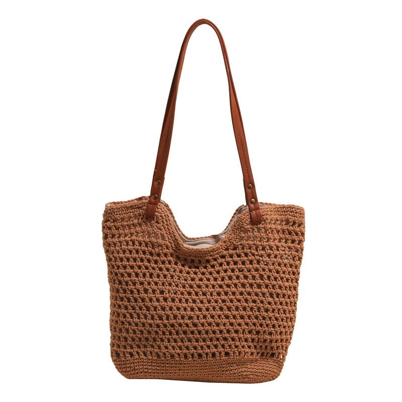 Women Summer New Woven Exquisite Bucket Shoulder Large Straw Bag