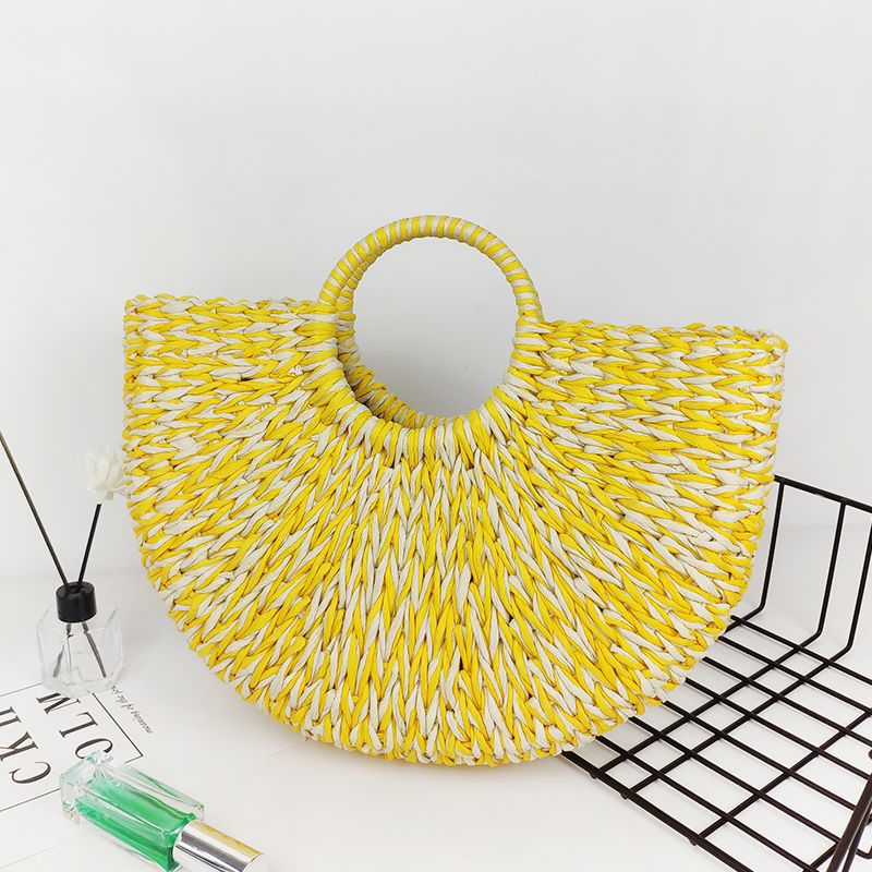 Handmade Round Woven Paper Rope Straw Beach Tote