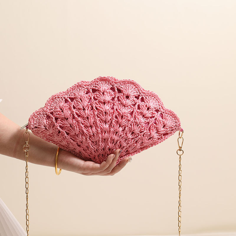 Fairy Shell Crossbody Hollow Fan Straw Beach Bag