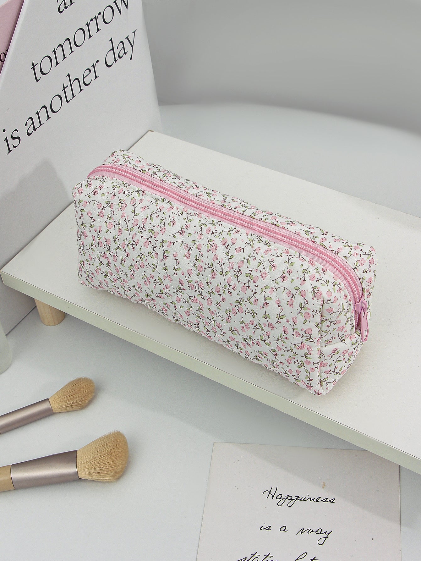Quilted Small Floral Portable Toiletry Bag