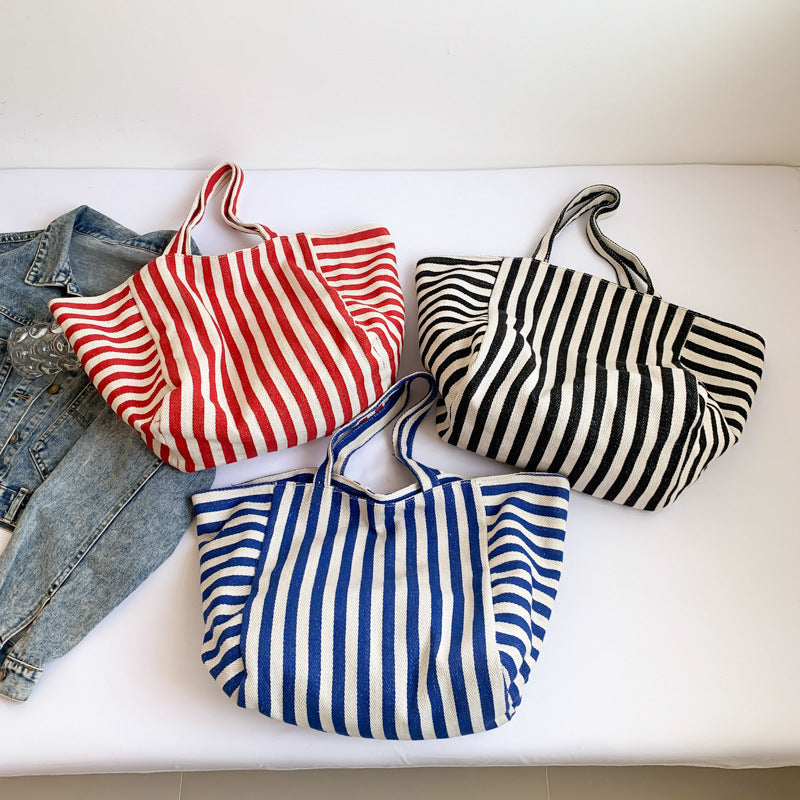 2026 New Stripe Print Reversible Canvas Tote Bag