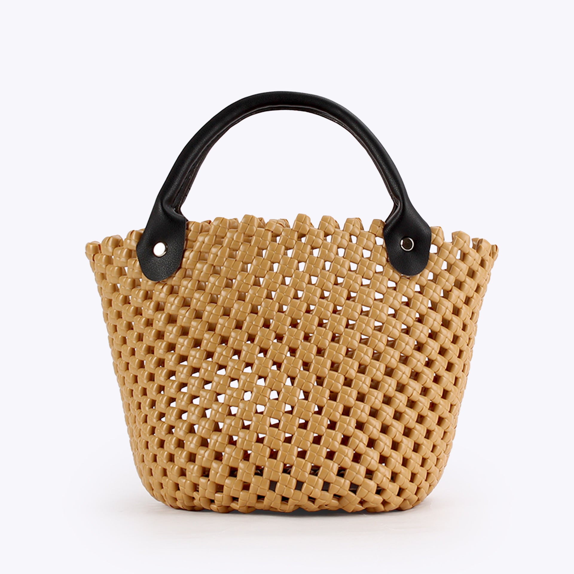 Open Weave PVC Handbag Basket Tote with Contrast Handles