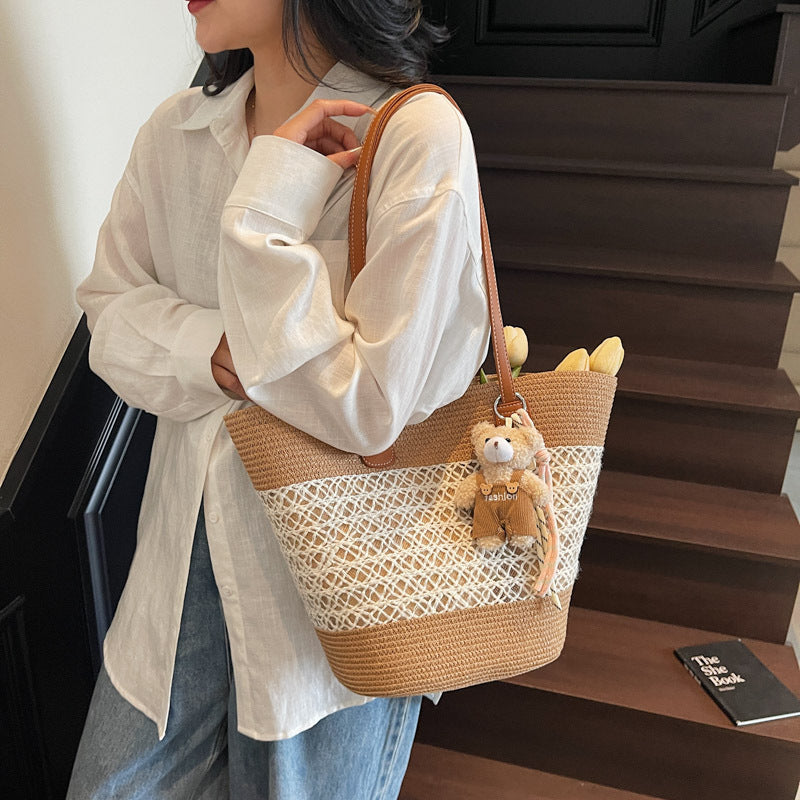Women Summer Beach Straw 2026 New Fashion Commute Shoulder Tote Bag