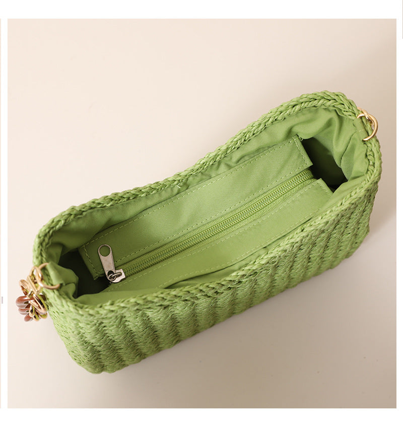 Women Purple Straw Woven Shoulder Solid Beach Tote Bag