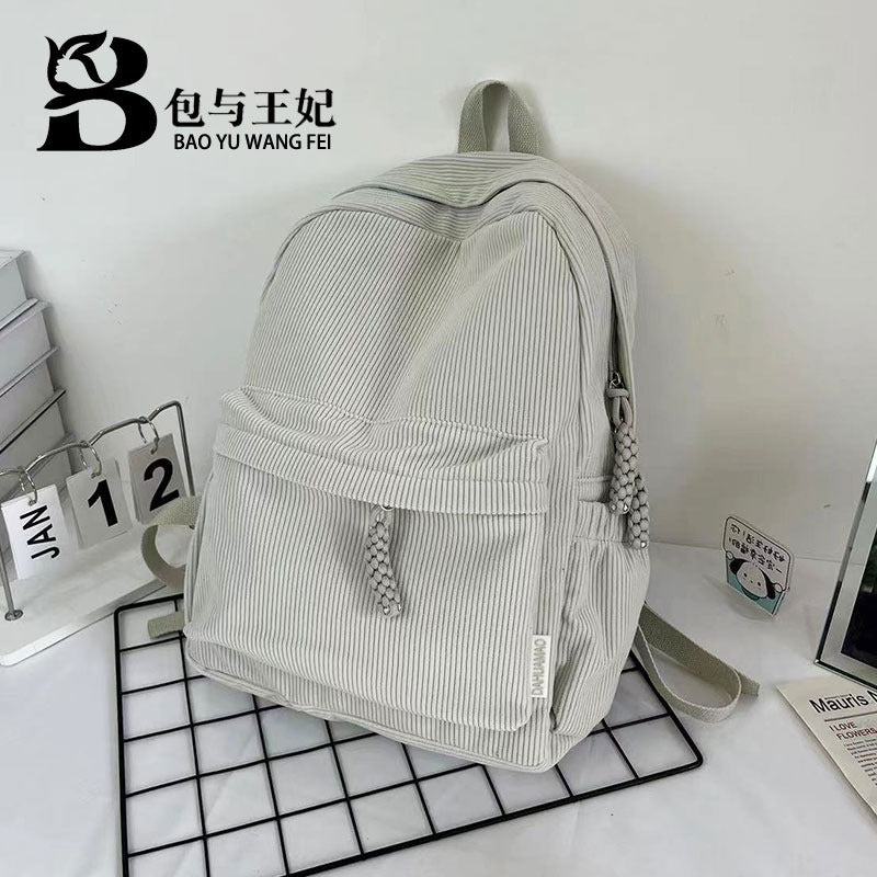 New Corduroy College Student Backpack Women'S Large Capacity School Bag Junior High School Student Solid Color Simple Travel Backpack For Men And Women