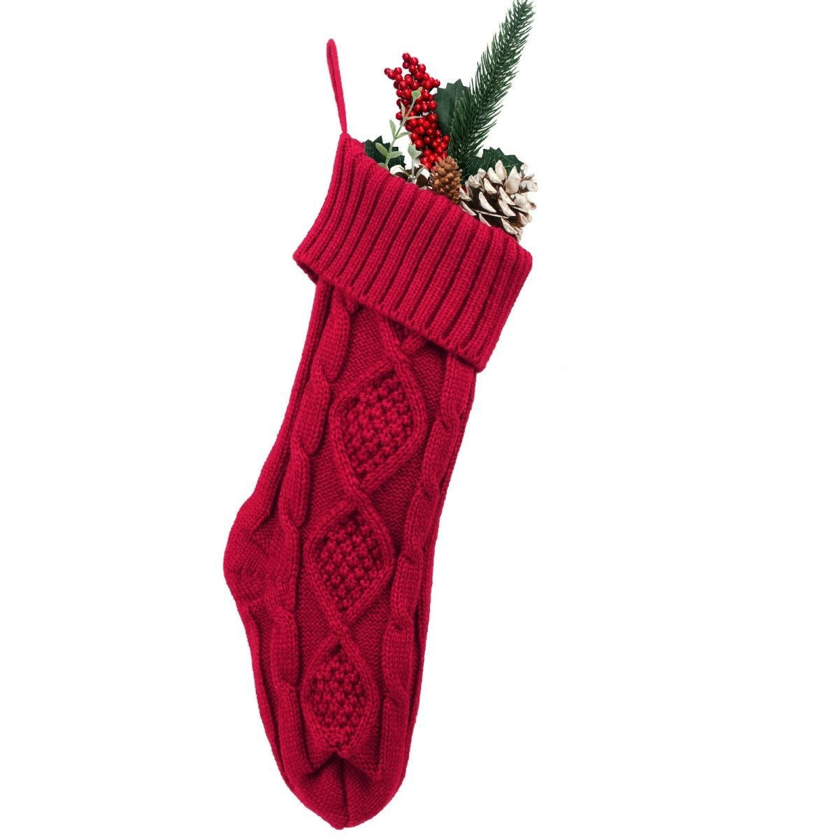 Christmas Classic Diamond Pattern Cable Knit Stockings