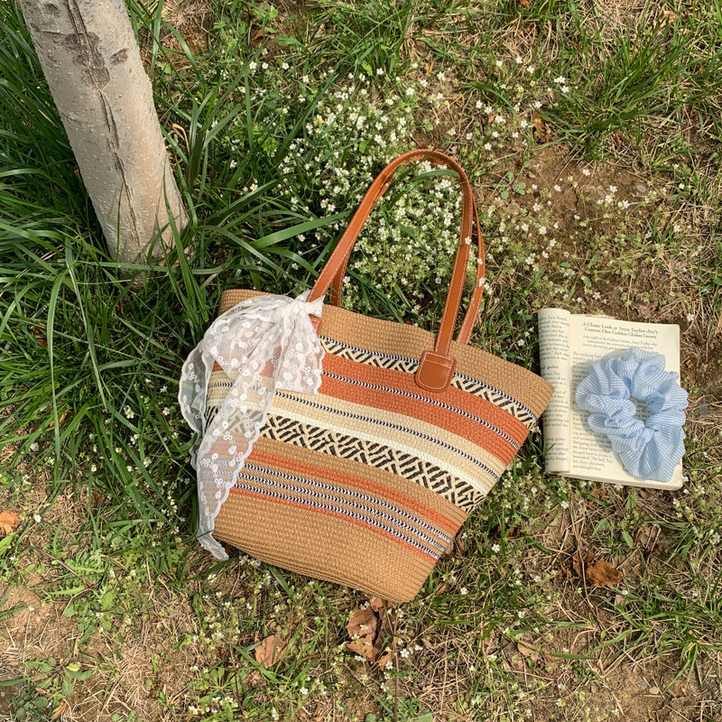 Women 2026 Spring New Straw Tote Summer Large Beach Woven Shoulder Bag
