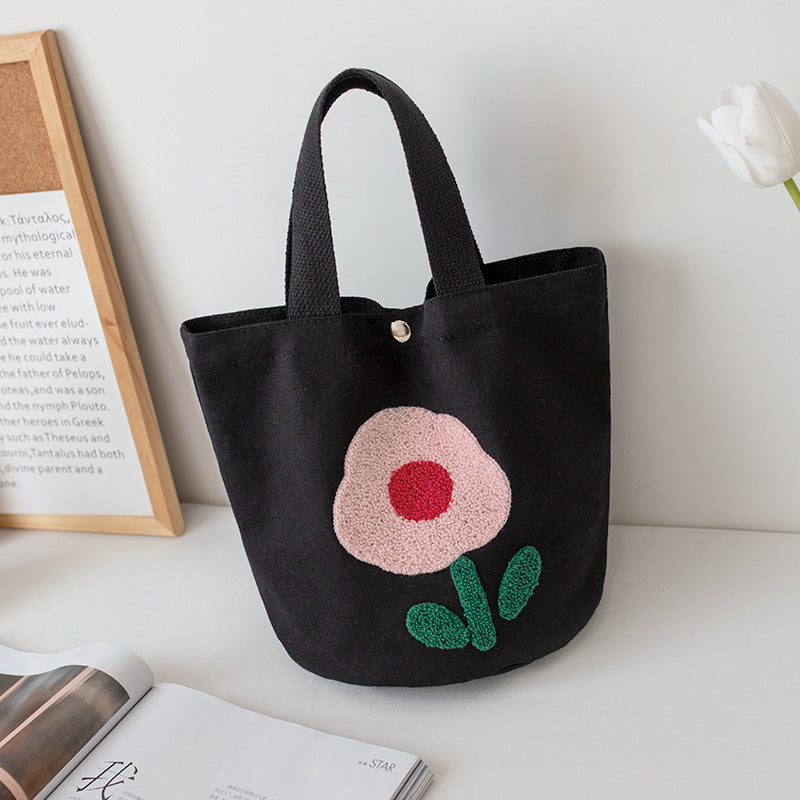 Women Embroidered Canvas Large Lunch Handheld Streetwear Bag